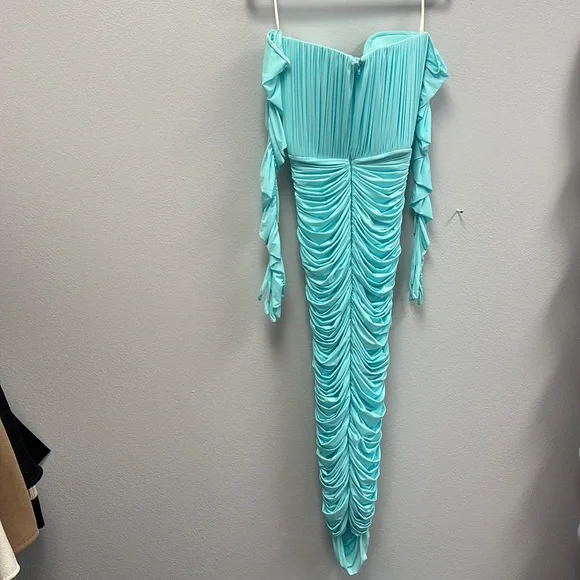 Prescott Gloved Ruched Mesh Midi Dress - Picture 7 of 9